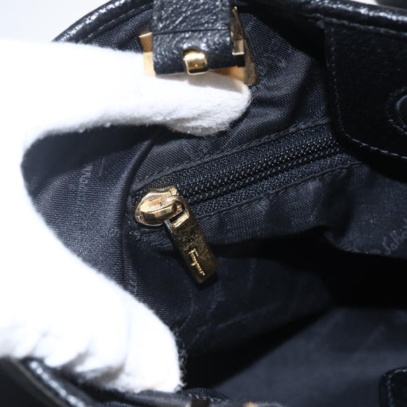 Salvatore Ferragamo Tote Bag Canvas Black Gold Auth bs33228