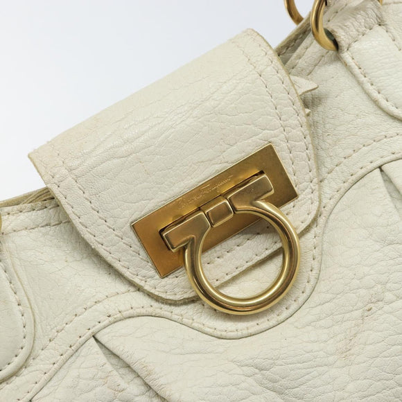Salvatore Ferragamo Handtasche Leder Weiß Gold Auth bs33230