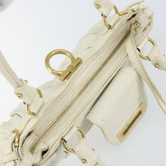 Salvatore Ferragamo Handtasche Leder Weiß Gold Auth bs33230