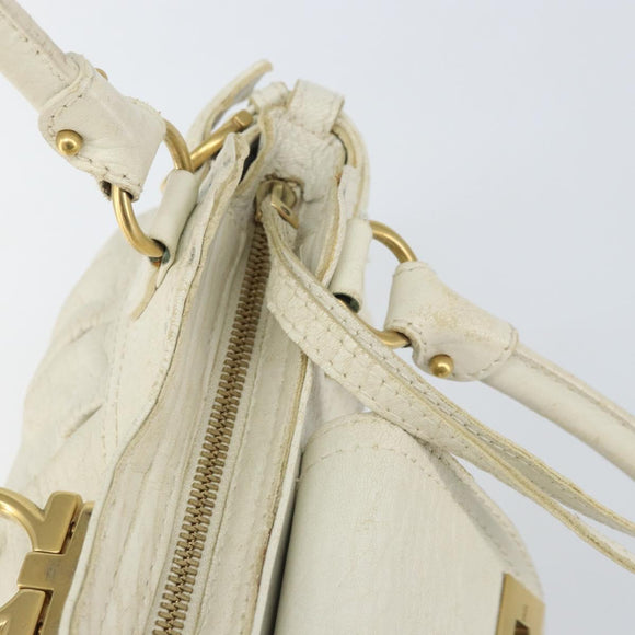 Salvatore Ferragamo Handtasche Leder Weiß Gold Auth bs33230