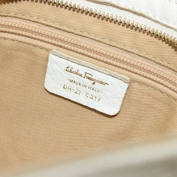 Salvatore Ferragamo Handtasche Leder Weiß Gold Auth bs33230