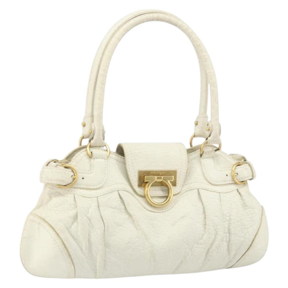 Salvatore Ferragamo Handtasche Leder Weiß Gold Auth bs33230