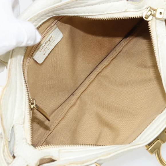 Salvatore Ferragamo Handtasche Leder Weiß Gold Auth bs33230