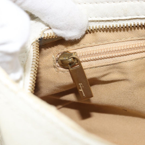 Salvatore Ferragamo Handtasche Leder Weiß Gold Auth bs33230