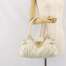 Salvatore Ferragamo Handtasche Leder Weiß Gold Auth bs33230-25