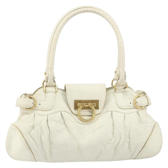 Salvatore Ferragamo Handtasche Leder Weiß Gold Auth bs33230