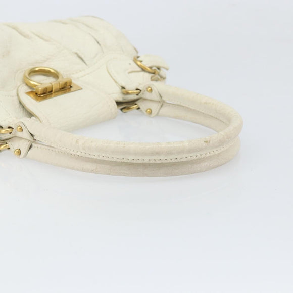 Salvatore Ferragamo Handtasche Leder Weiß Gold Auth bs33230