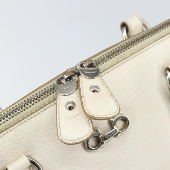 Salvatore Ferragamo Hand Bag Leather White Silver Auth bs33235