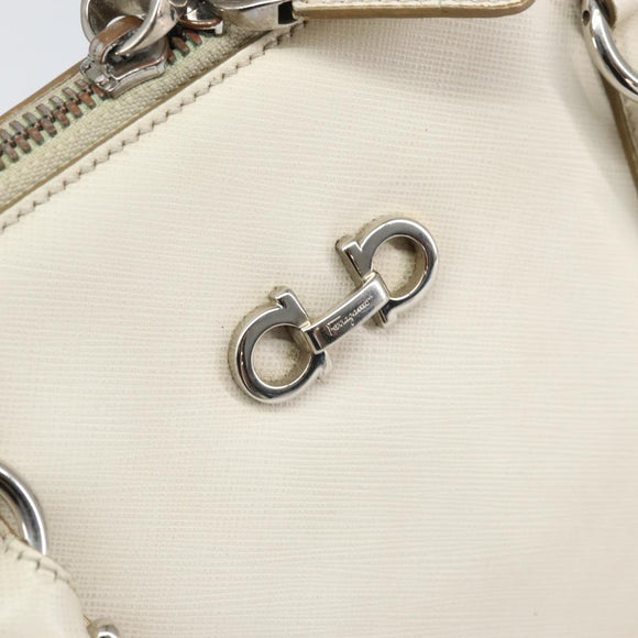Salvatore Ferragamo Hand Bag Leather White Silver Auth bs33235