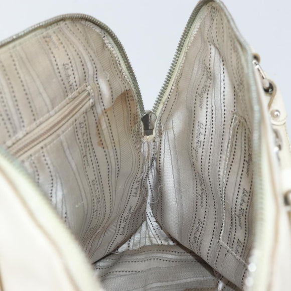 Salvatore Ferragamo Hand Bag Leather White Silver Auth bs33235