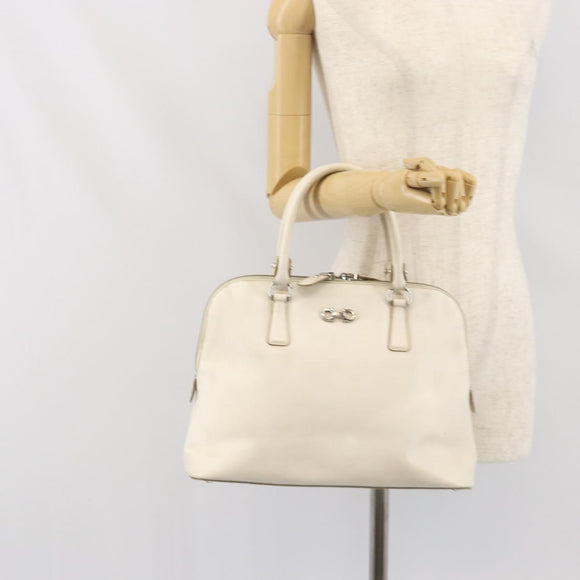 Salvatore Ferragamo Hand Bag Leather White Silver Auth bs33235