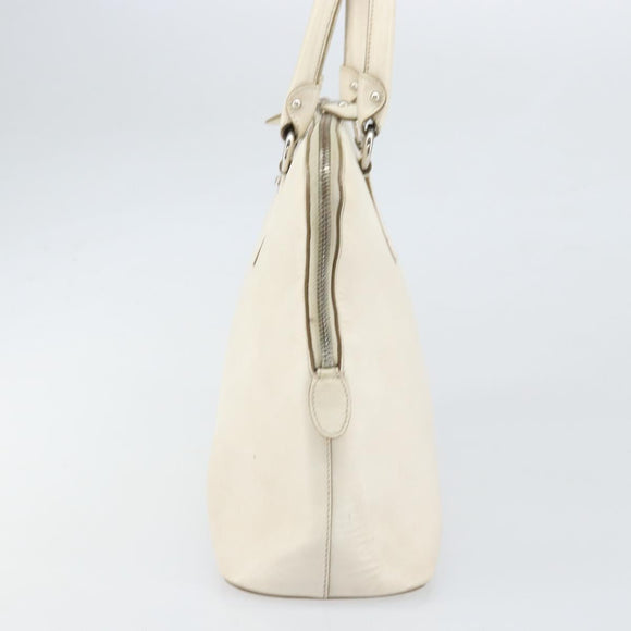 Salvatore Ferragamo Hand Bag Leather White Silver Auth bs33235