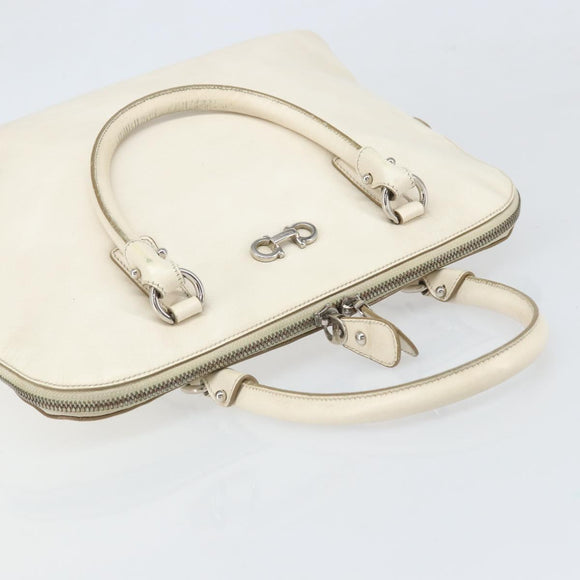 Salvatore Ferragamo Hand Bag Leather White Silver Auth bs33235