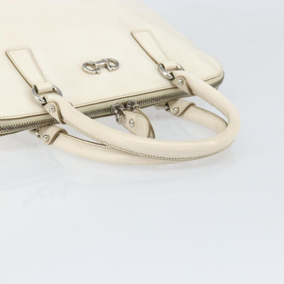 Salvatore Ferragamo Hand Bag Leather White Silver Auth bs33235