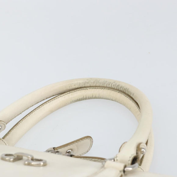 Salvatore Ferragamo Hand Bag Leather White Silver Auth bs33235