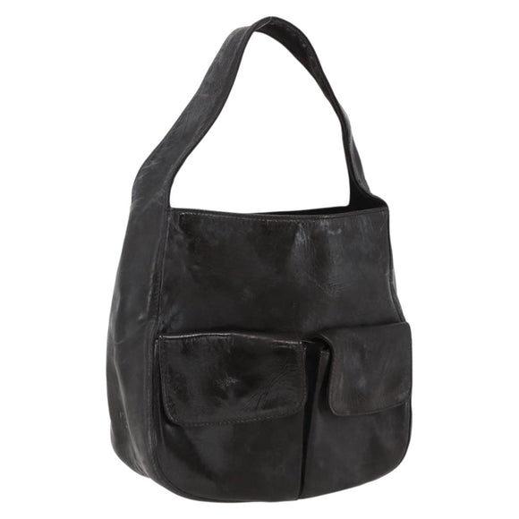 PRADA Hand Bag Leather Brown Silver Auth bs33238
