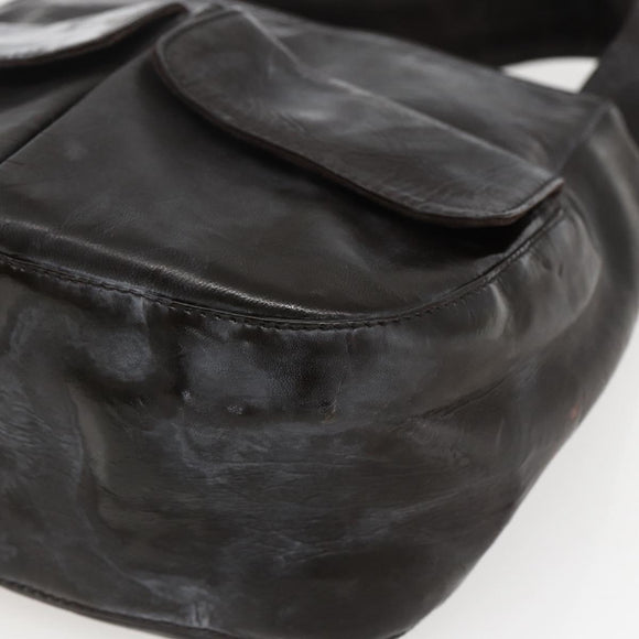 PRADA Hand Bag Leather Brown Silver Auth bs33238