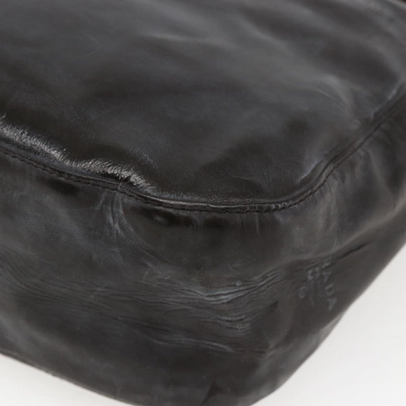 PRADA Hand Bag Leather Brown Silver Auth bs33238