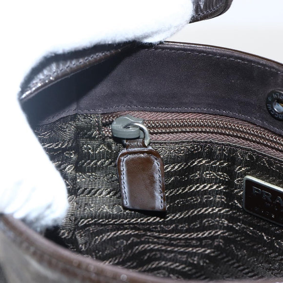 PRADA Hand Bag Leather Brown Silver Auth bs33238