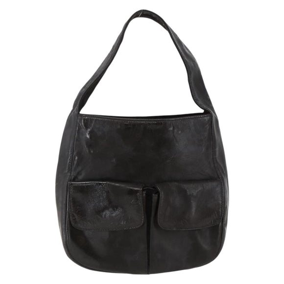 PRADA Hand Bag Leather Brown Silver Auth bs33238