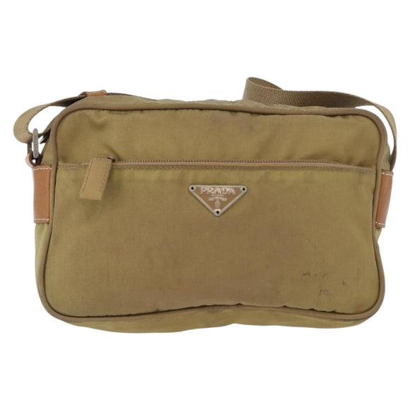 PRADA Shoulder Bag Nylon Beige Silver Auth bs33242