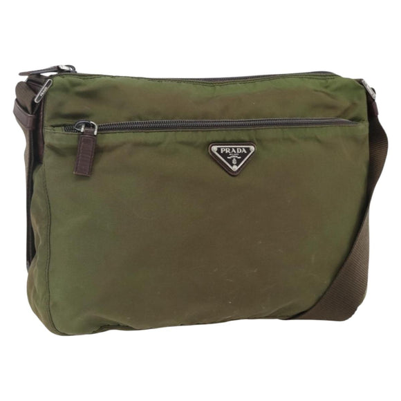 PRADA Umhängetasche Nylon Khaki Silber Auth bs33243