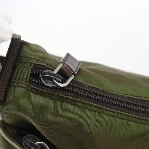 PRADA Umhängetasche Nylon Khaki Silber Auth bs33243