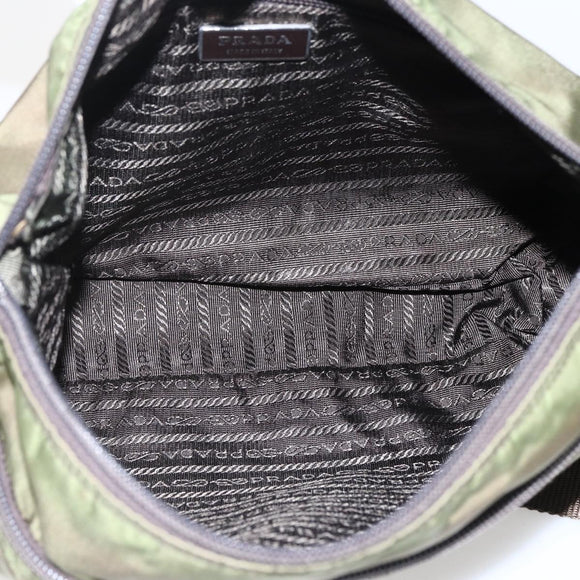 PRADA Umhängetasche Nylon Khaki Silber Auth bs33243