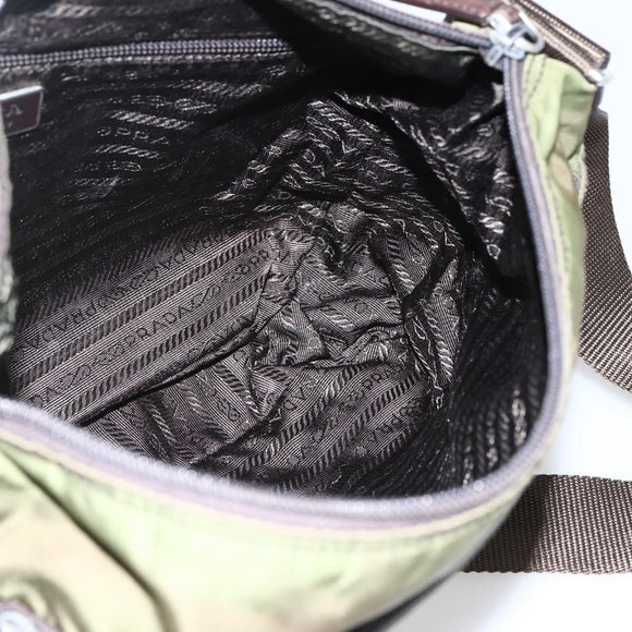 PRADA Umhängetasche Nylon Khaki Silber Auth bs33243