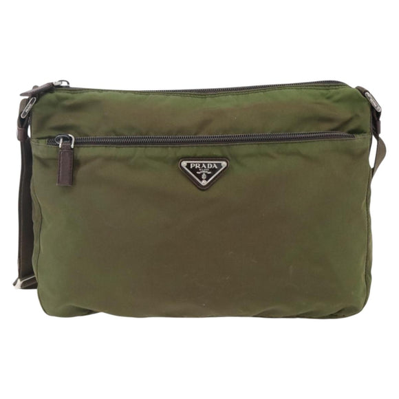 PRADA Umhängetasche Nylon Khaki Silber Auth bs33243
