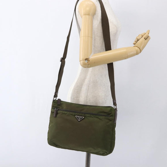 PRADA Umhängetasche Nylon Khaki Silber Auth bs33243