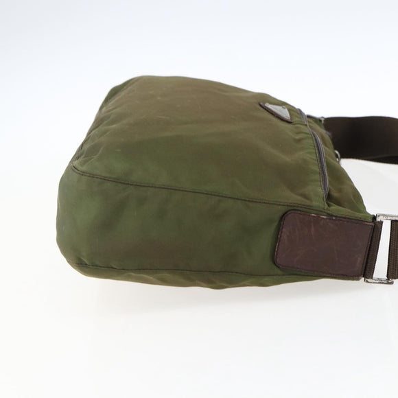 PRADA Umhängetasche Nylon Khaki Silber Auth bs33243