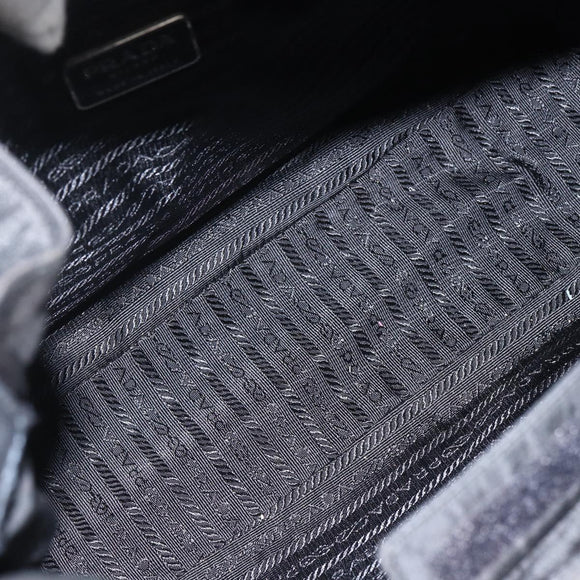 PRADA Tote Bag Nylon Black Silver Auth bs33244