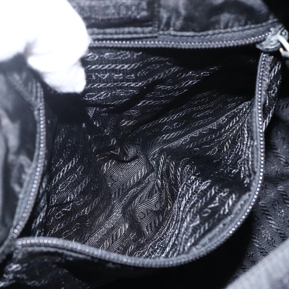 PRADA Tote Bag Nylon Black Silver Auth bs33244