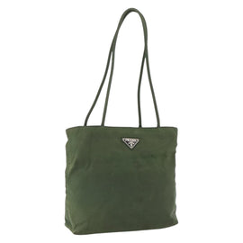 PRADA Tote Bag Nylon Khaki Silver Auth bs33246