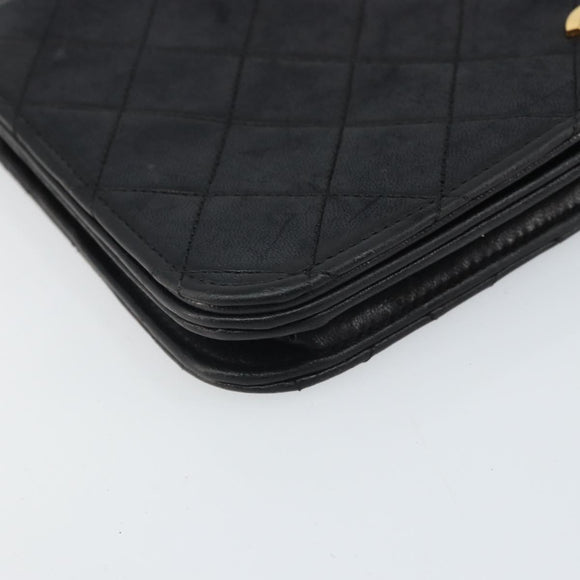 CHANEL Matelasse Chain Shoulder Bag Lamb Skin Black Gold CC Auth bs33250