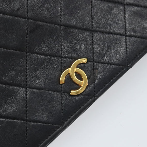 CHANEL Matelasse Chain Shoulder Bag Lamb Skin Black Gold CC Auth bs33250