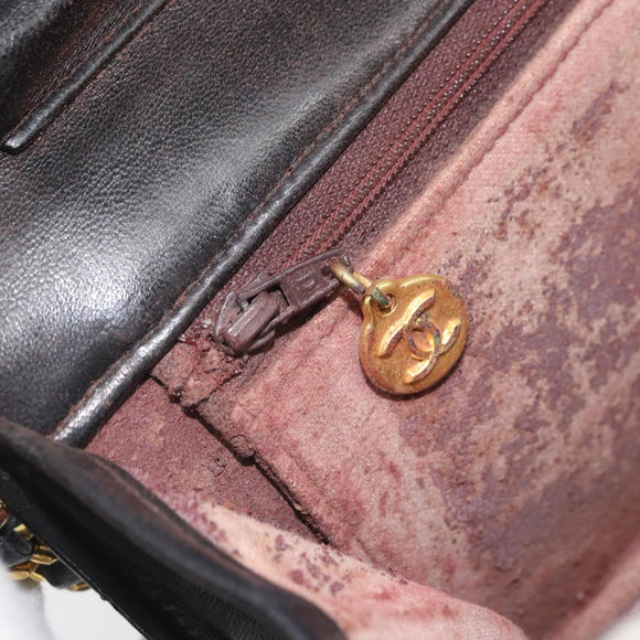 CHANEL Matelasse Chain Shoulder Bag Lamb Skin Black Gold CC Auth bs33250