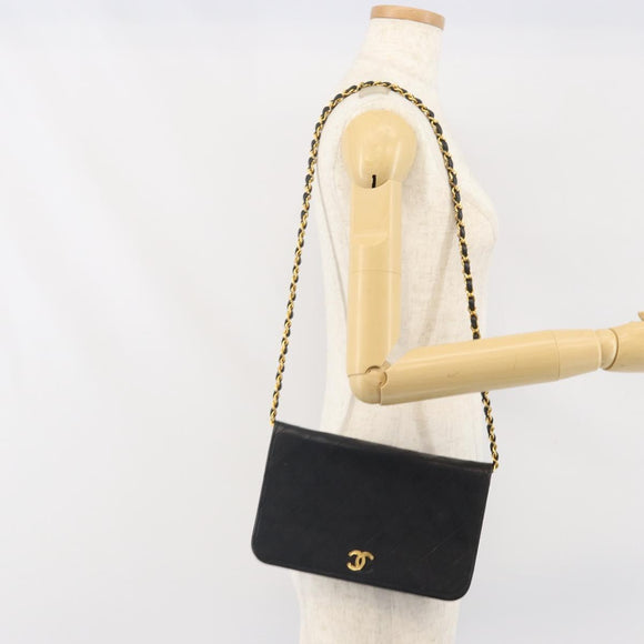 CHANEL Matelasse Chain Shoulder Bag Lamb Skin Black Gold CC Auth bs33250