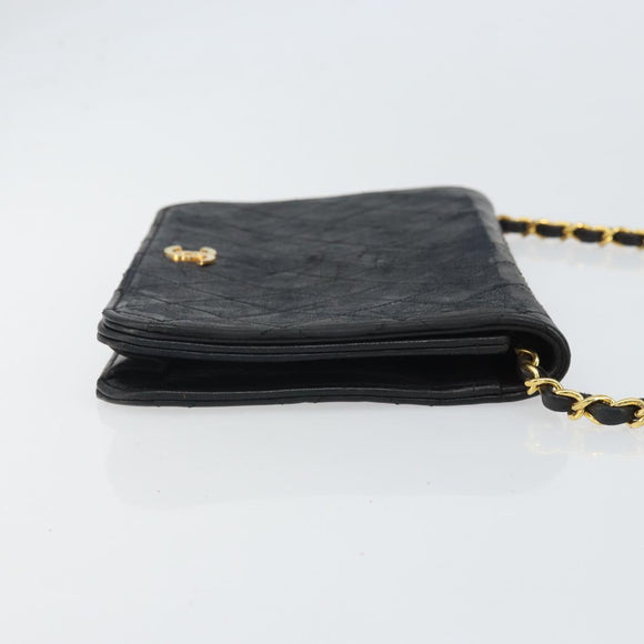 CHANEL Matelasse Chain Shoulder Bag Lamb Skin Black Gold CC Auth bs33250