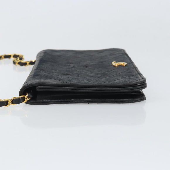CHANEL Matelasse Chain Shoulder Bag Lamb Skin Black Gold CC Auth bs33250