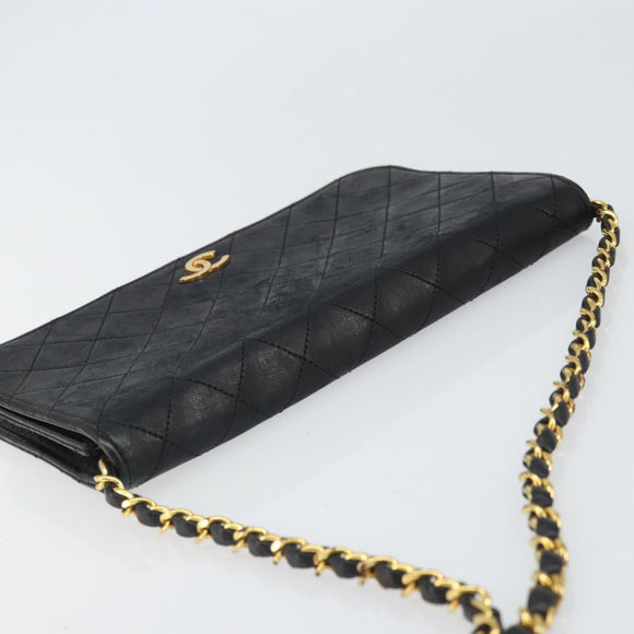 CHANEL Matelasse Chain Shoulder Bag Lamb Skin Black Gold CC Auth bs33250