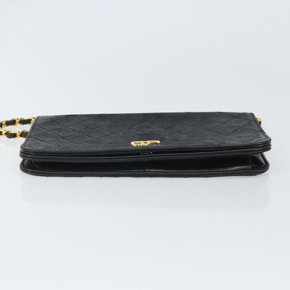 CHANEL Matelasse Chain Shoulder Bag Lamb Skin Black Gold CC Auth bs33250