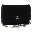 CHANEL Mademoiselle Chain Shoulder Bag Velor Black Gold CC Auth bs33251-1