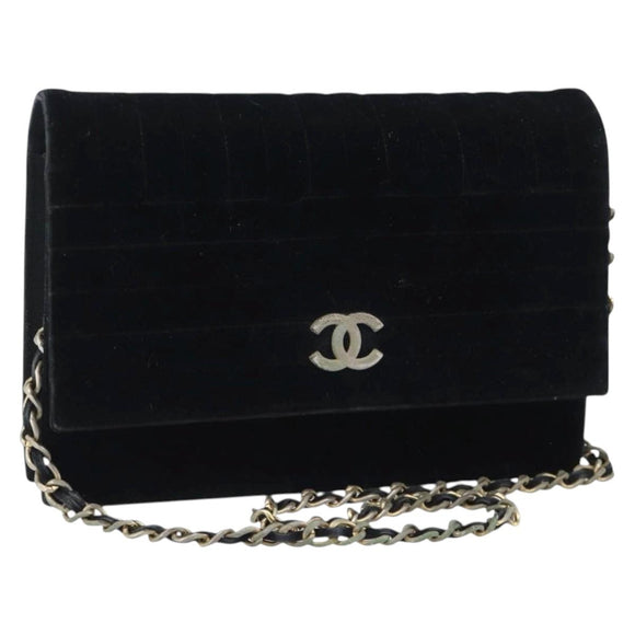 CHANEL Mademoiselle Chain Shoulder Bag Velor Black Gold CC Auth bs33251