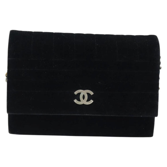 CHANEL Mademoiselle Chain Shoulder Bag Velor Black Gold CC Auth bs33251