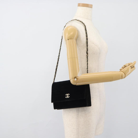 CHANEL Mademoiselle Chain Shoulder Bag Velor Black Gold CC Auth bs33251