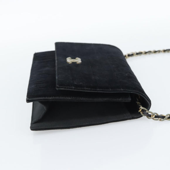CHANEL Mademoiselle Chain Shoulder Bag Velor Black Gold CC Auth bs33251