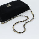 CHANEL Mademoiselle Chain Shoulder Bag Velor Black Gold CC Auth bs33251-7