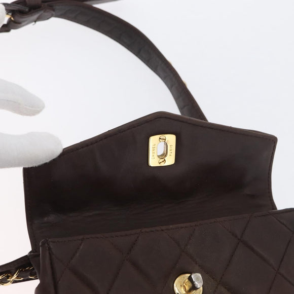 CHANEL Matelasse Waist bag Lamb Skin Brown Gold CC Auth bs33252